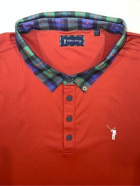 William Murray Family Ties Men’s 2XL Red Terracotta Tartan Performance Polo